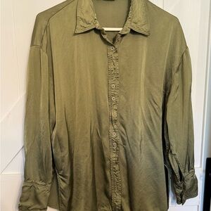 Zara Khaki Green Long Sleeve Button Up